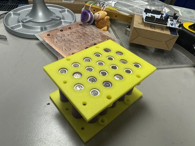 Battery-module prototype on the workbench.