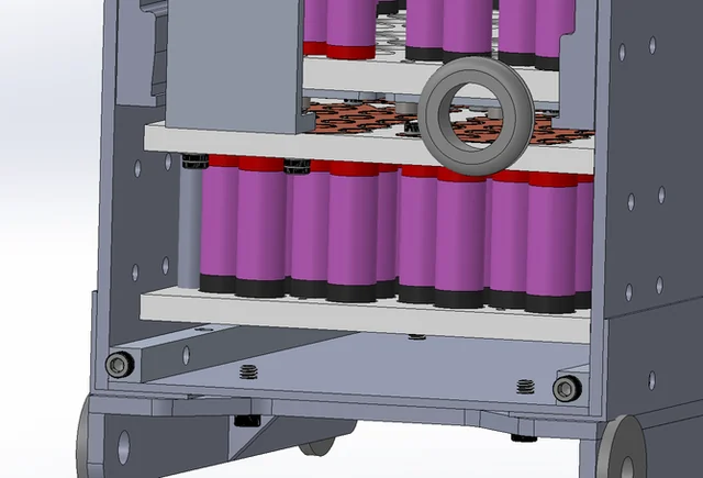 CAD detail of the stacked modules and structural interfaces.