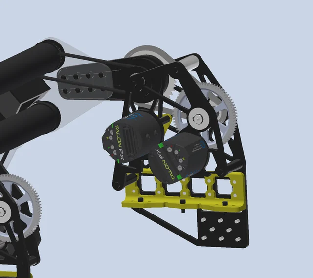 CAD detail of the collector gearbox and drive components.