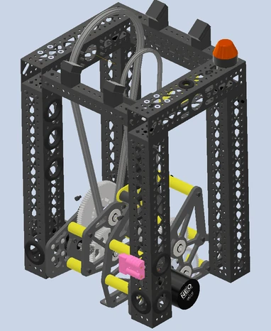 CAD view of the articulated arm's gearboxes and supporting superstructure.