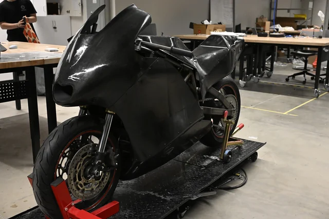 Washington Superbike T3 motorcycle in the workshop.